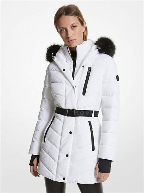 faux fur trim quilted tech belted puffer coat michael kors